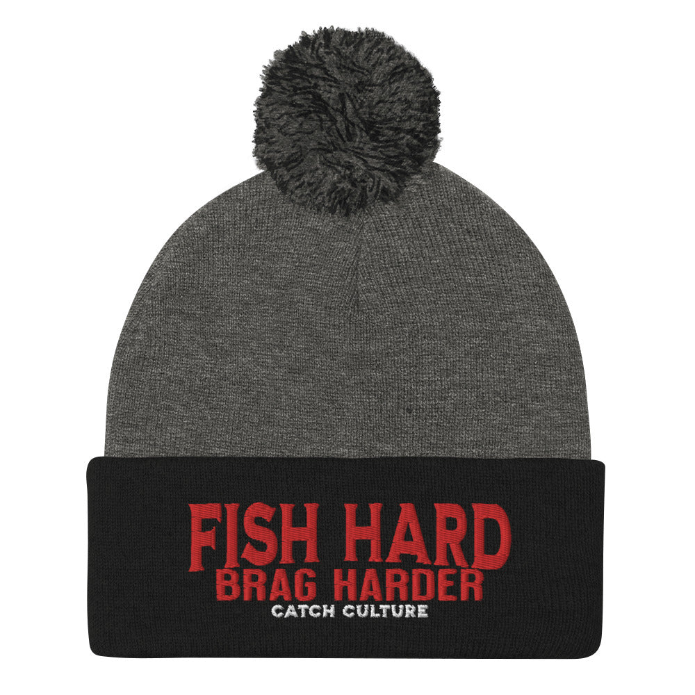 Fish Hard Brag Harder Pom-Pom Beanie