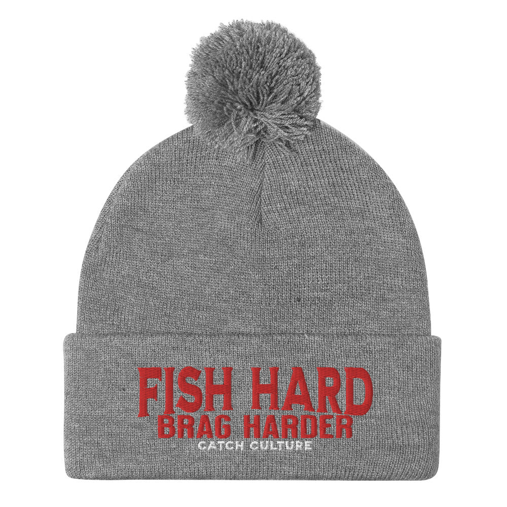 Fish Hard Brag Harder Pom-Pom Beanie