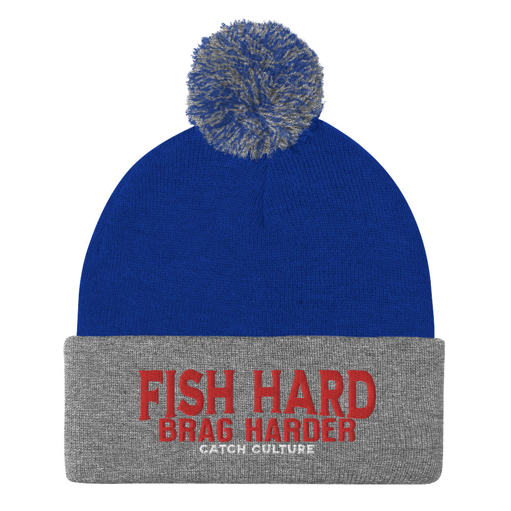 Fish Hard Brag Harder Pom-Pom Beanie